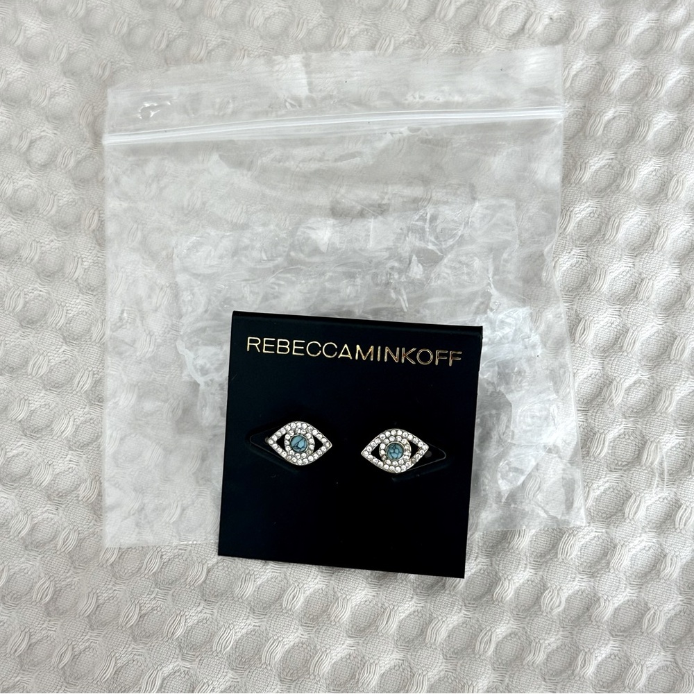 Rebecca Minkoff Turquoise and White Evil Eye Earrings (Studs)
